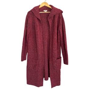 Max Studio Red Soft Fuzzy Open Duster Small Lagenlook Oversized Hooded Long Line